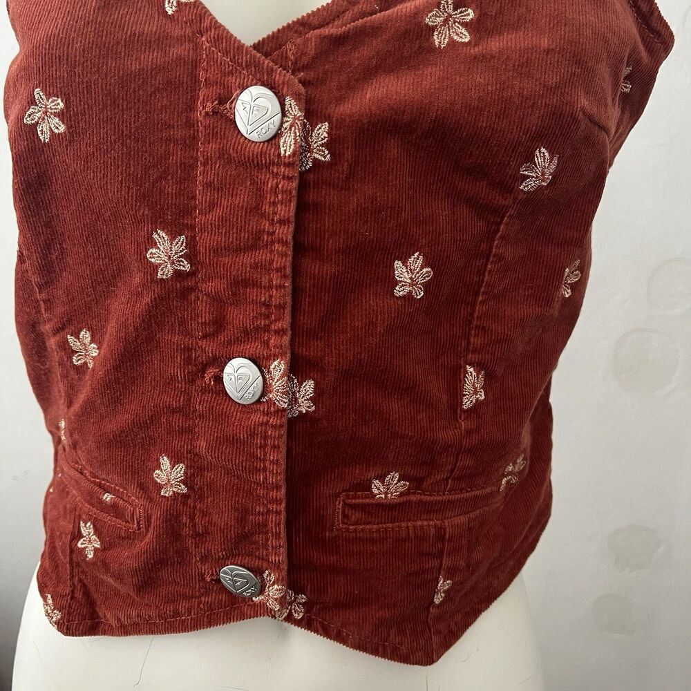 Roxy Corduroy Vest S Red Butterfly Western Cowgirl Festival Whimsical Twee Ranch - Picture 7 of 7